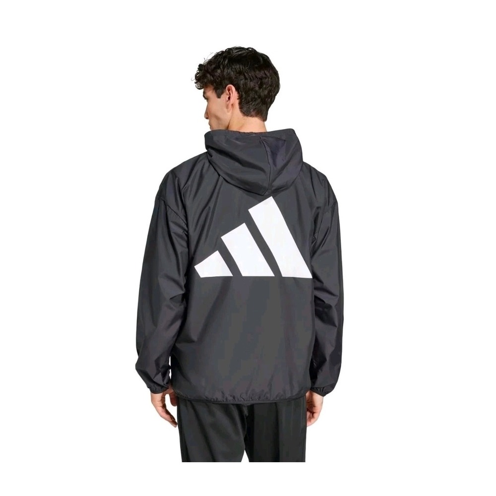 Adidas Men Black‎ Hooded Windbreaker  rain coat Jacket Large Logo  Lightweight